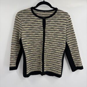 M Missoni cropped cardigan multi stripe black trim wool blend sweater size 10